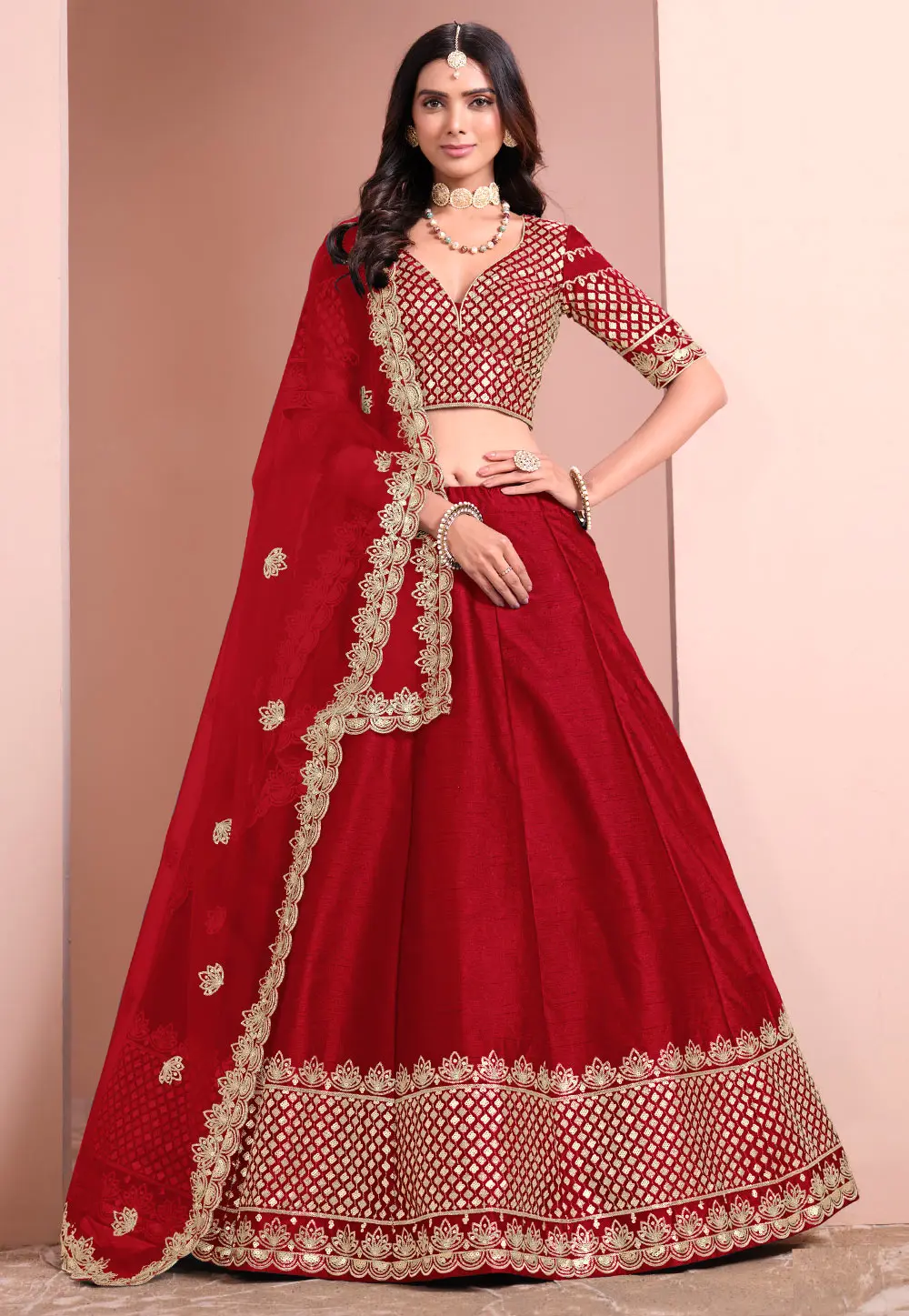 Maroon Art Silk Lehenga Choli 304234