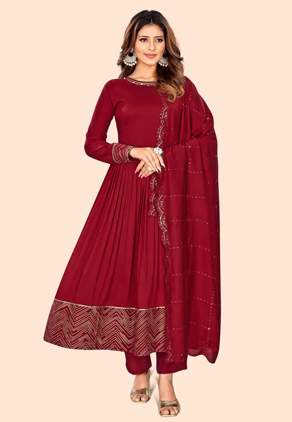 Maroon Art Silk Readymade Anarkali Suit 288370