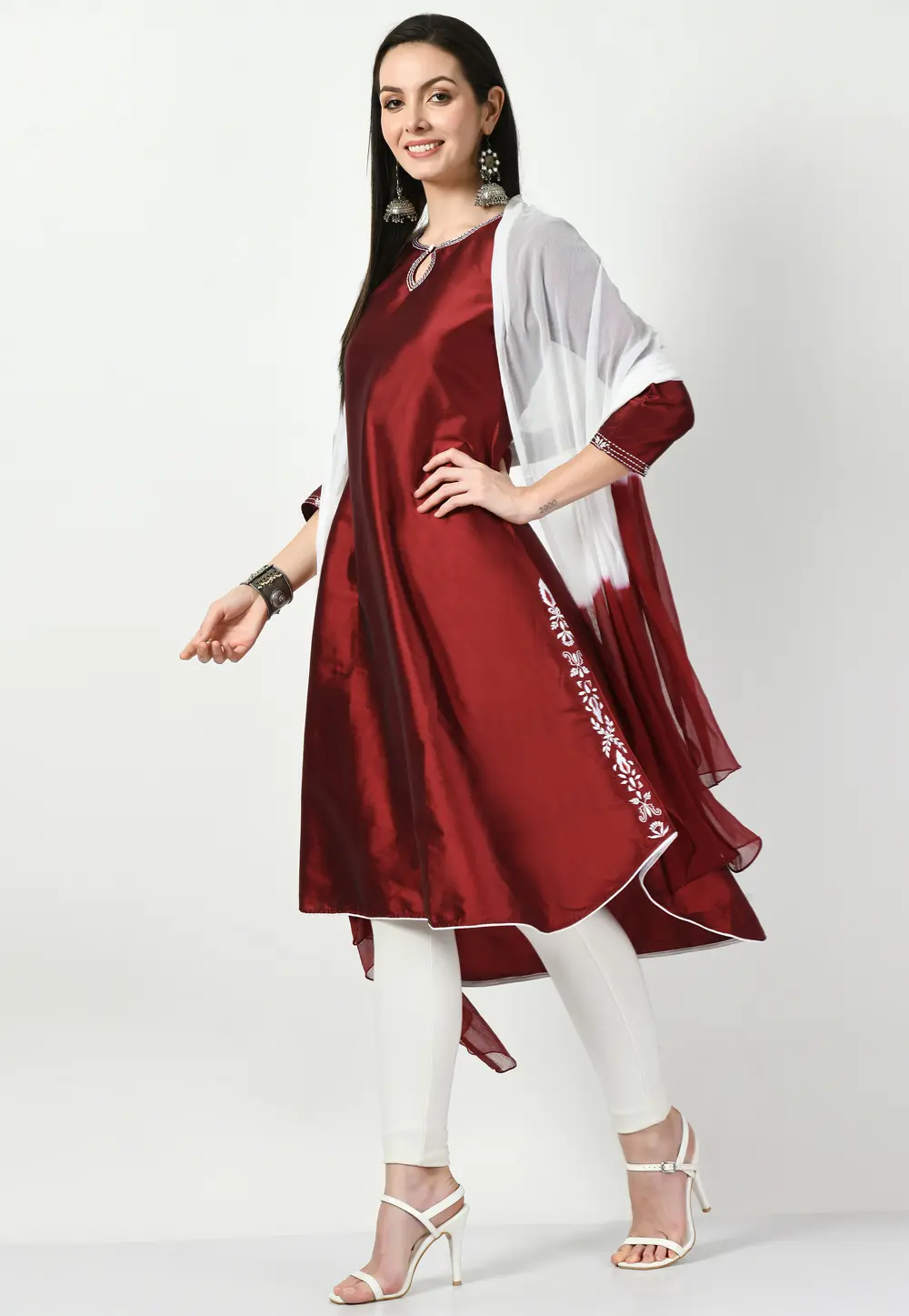 Maroon Art Silk Readymade Pakistani Suit 299418