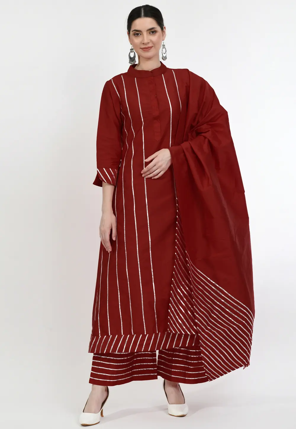 Maroon Art Silk Readymade Pakistani Suit 299422