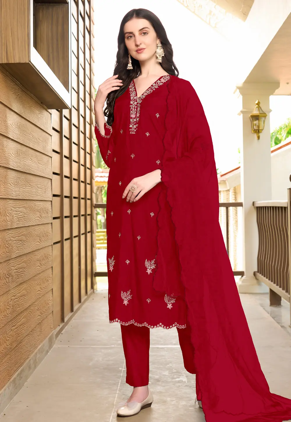 Maroon Art Silk Readymade Pant Style Suit 303330