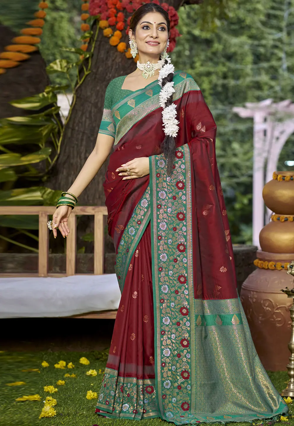 Maroon Art Silk Saree With Blouse 303086