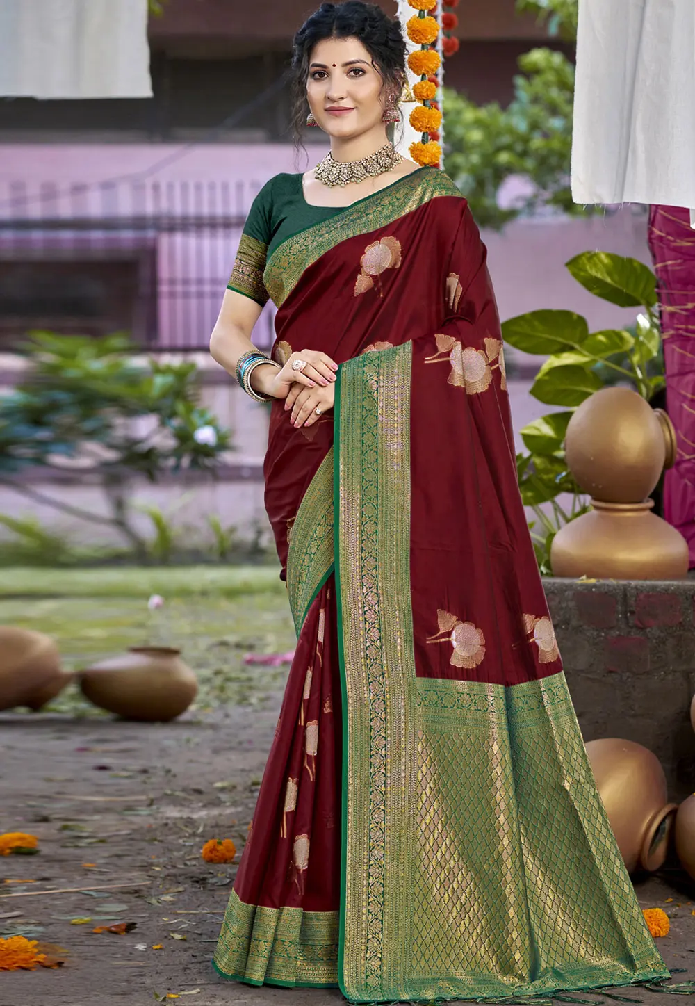 Maroon Art Silk Saree With Blouse 303103