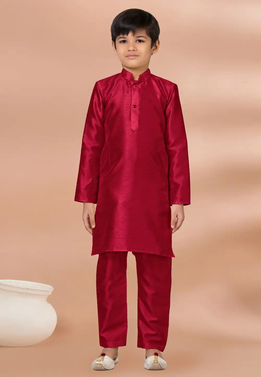 Maroon Banarasi Kids Kurta Pajama 288682