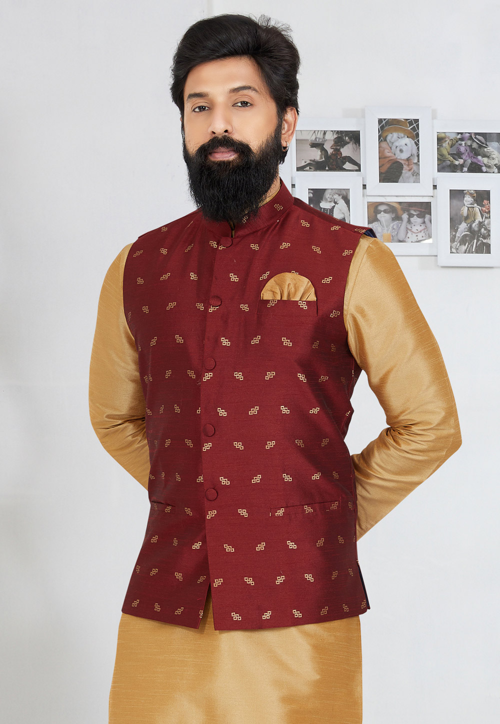 Maroon Banarasi Nehru Jacket 286741