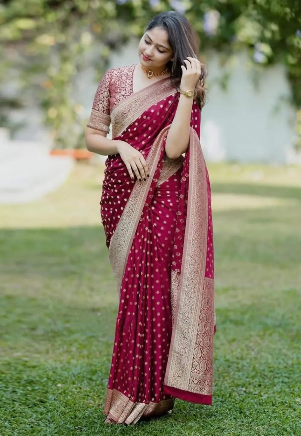 Maroon Banarasi Silk Saree 303459