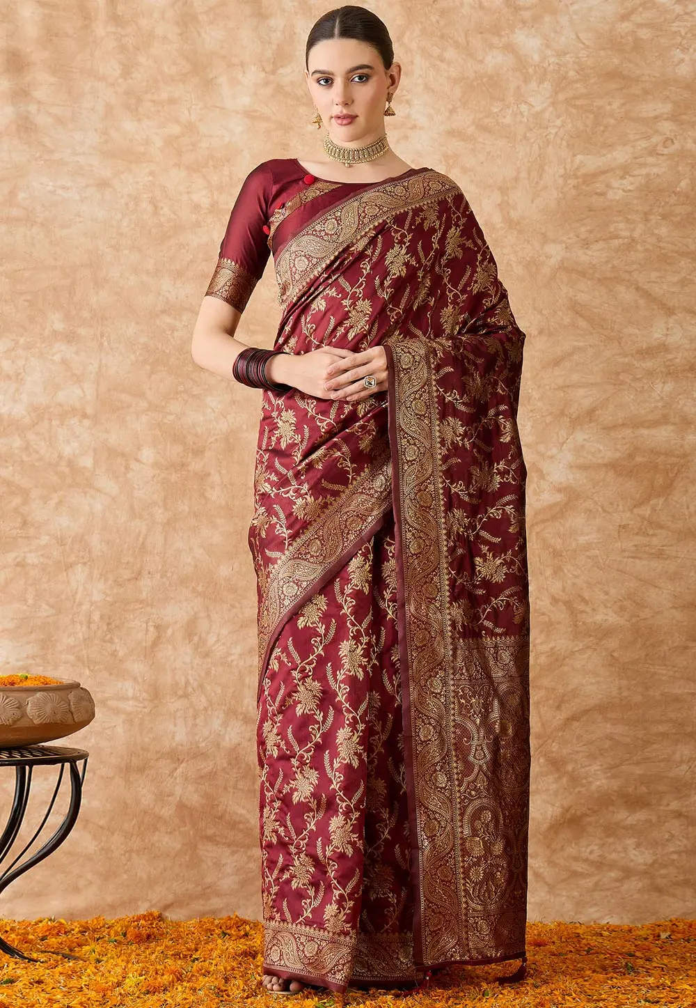 Maroon Banarasi Silk Saree 301514