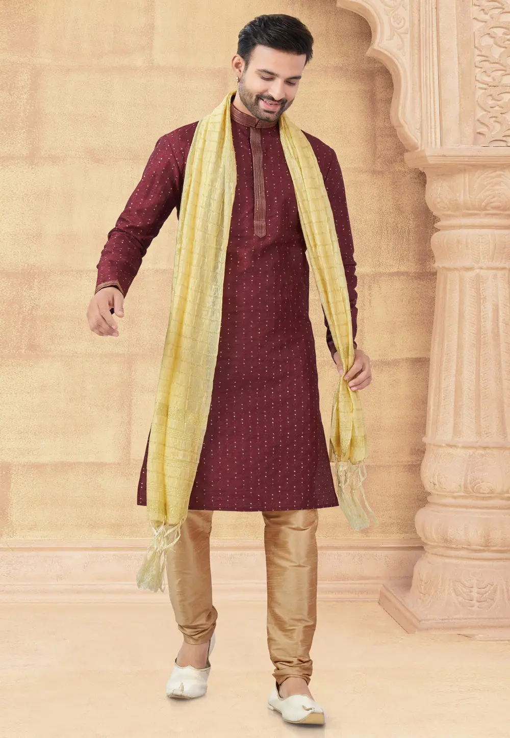 Maroon Banglori Silk Kurta Pajama 296901