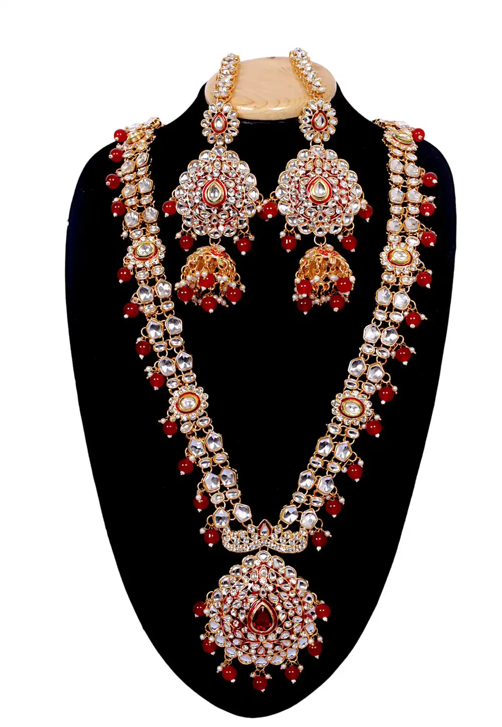 Maroon Brass Necklace With Earrings 292903