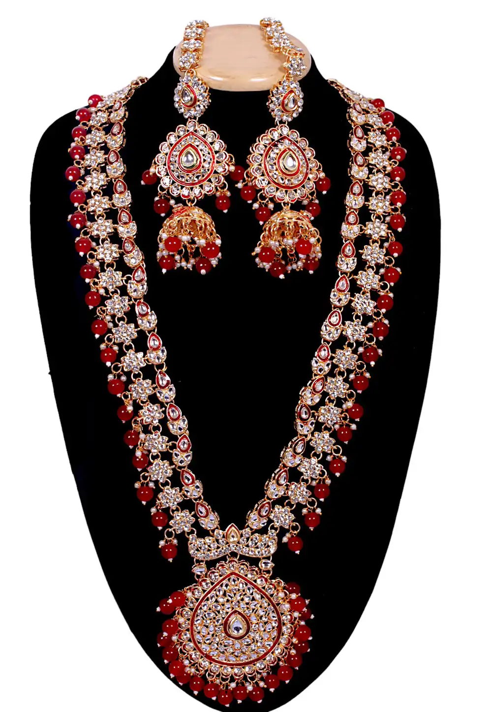 Maroon Brass Necklace With Earrings 292939