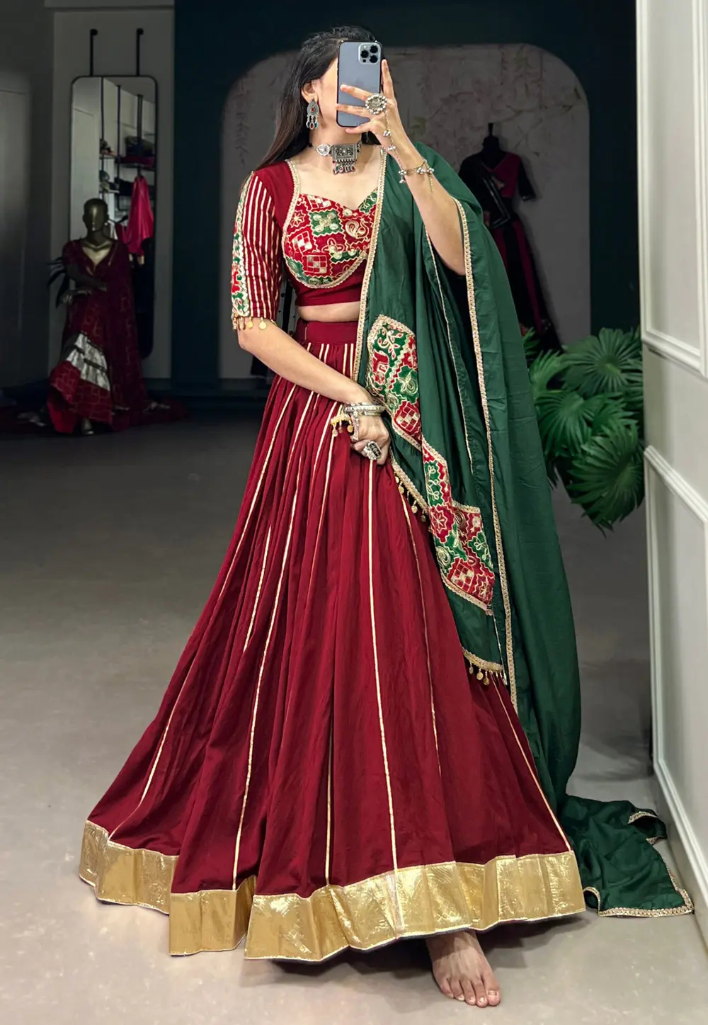 Maroon Chanderi Readymade Circular Lehenga Choli 297256