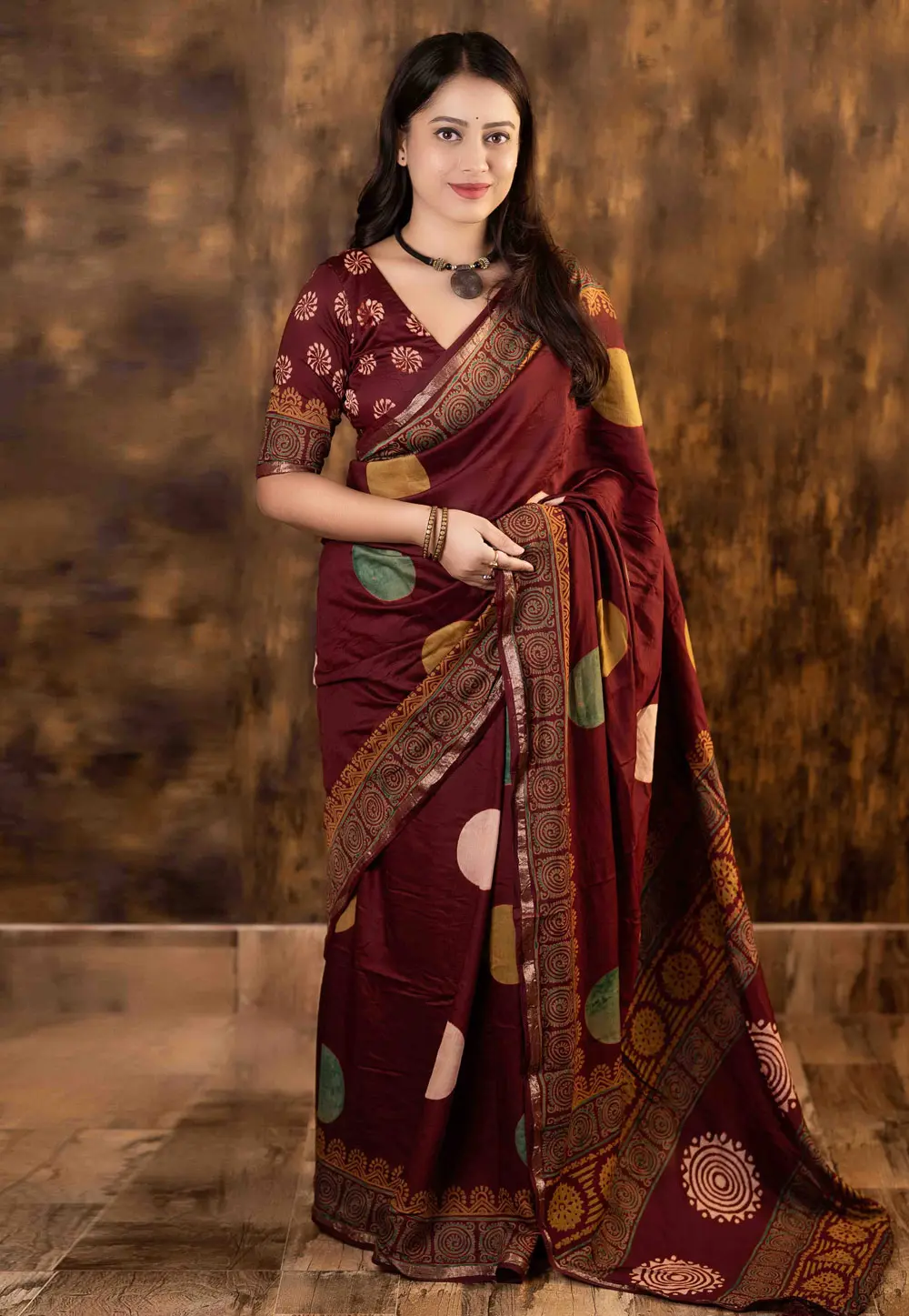 Maroon Chanderi Saree With Blouse 303132