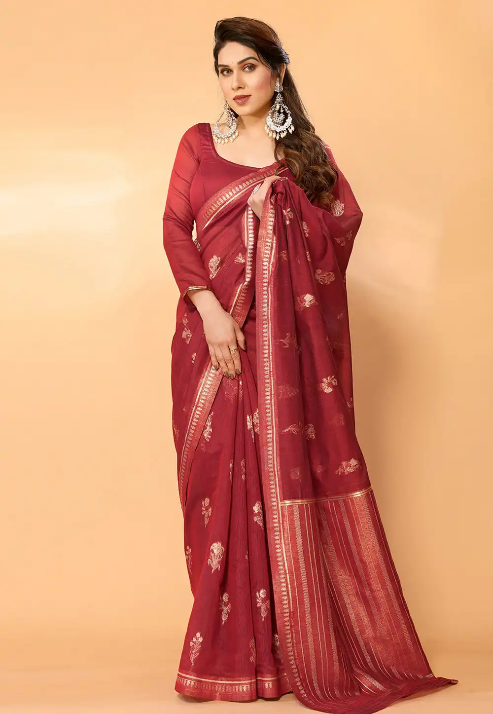 Maroon Chanderi Silk Saree With Blouse 291262