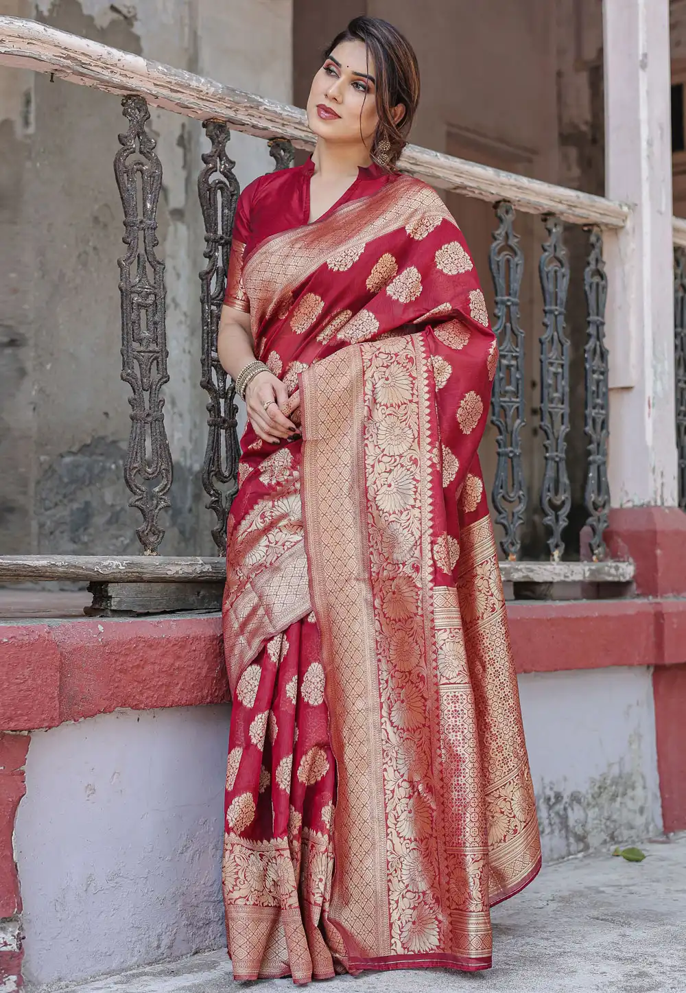 Maroon Chanderi Silk Saree With Blouse 291275