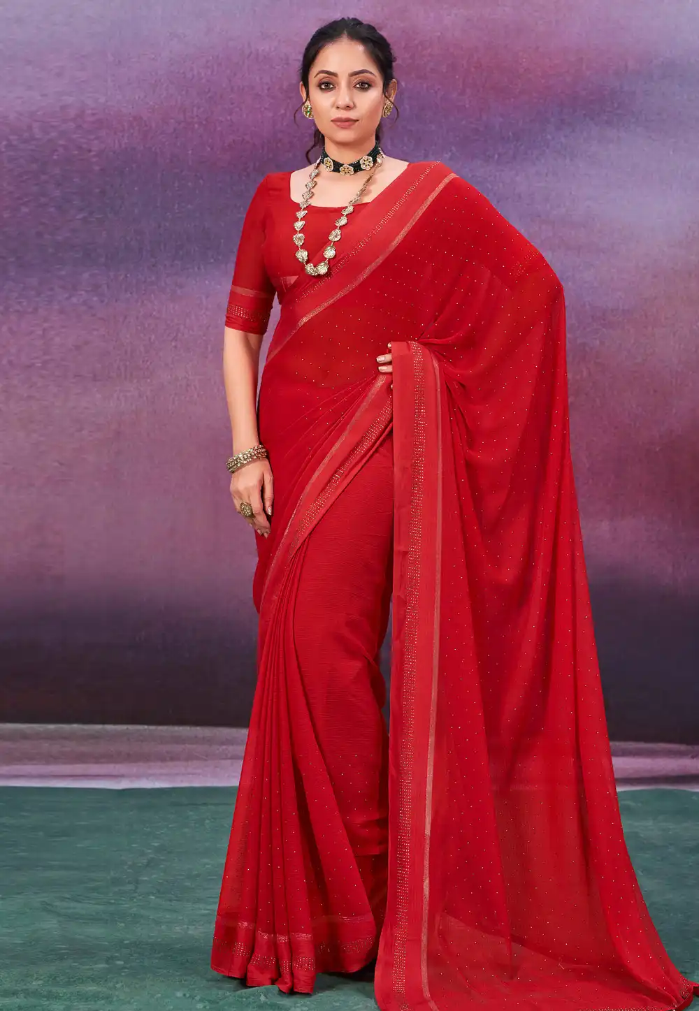 Maroon Chiffon Saree With Blouse 289041