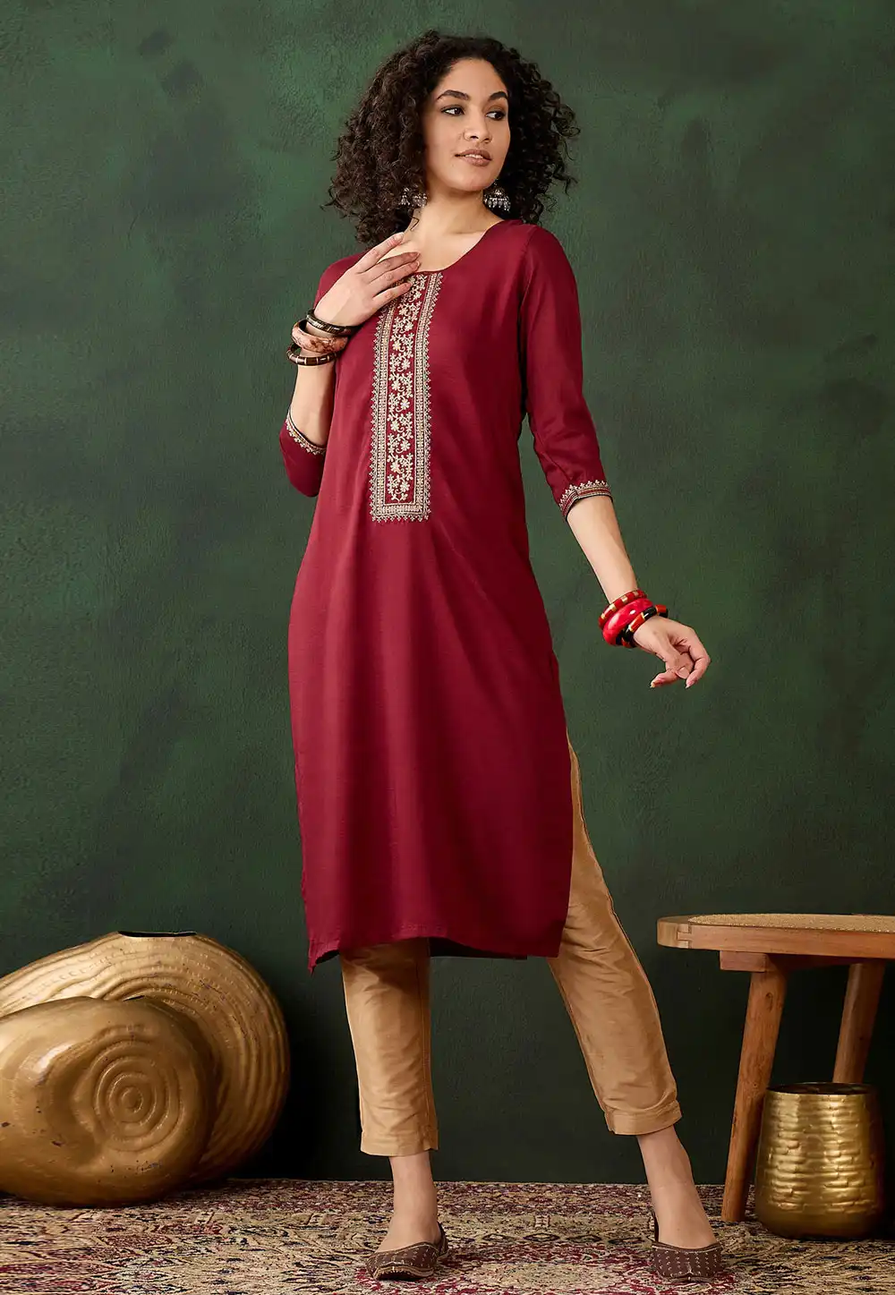 Maroon Chinon Long Tunic 293684