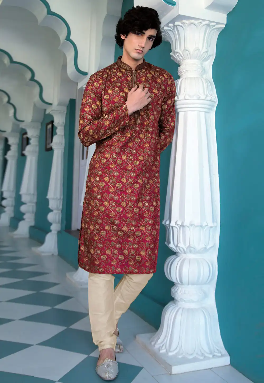 Maroon Cotton Kurta Pajama 288838