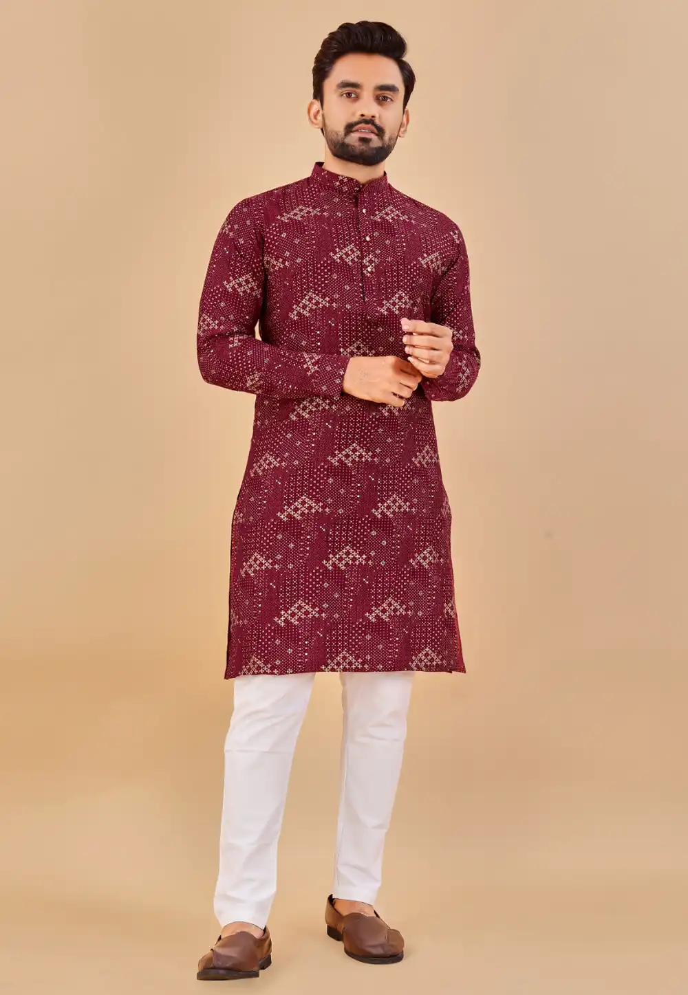 Maroon Cotton Kurta Pajama 290091