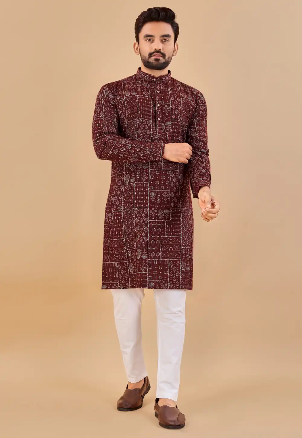 Maroon Cotton Kurta Pajama 290103