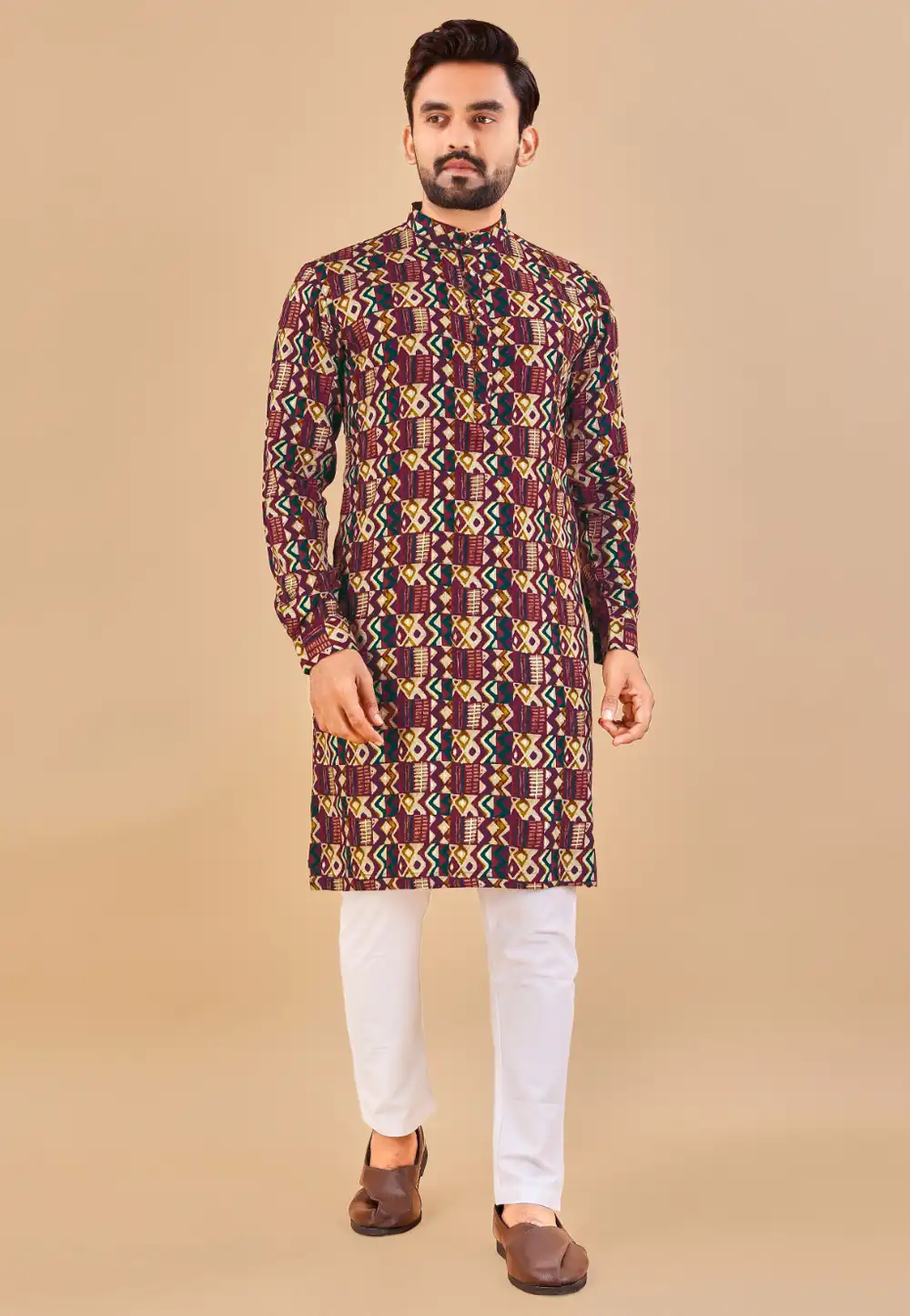 Maroon Cotton Kurta Pajama 290107