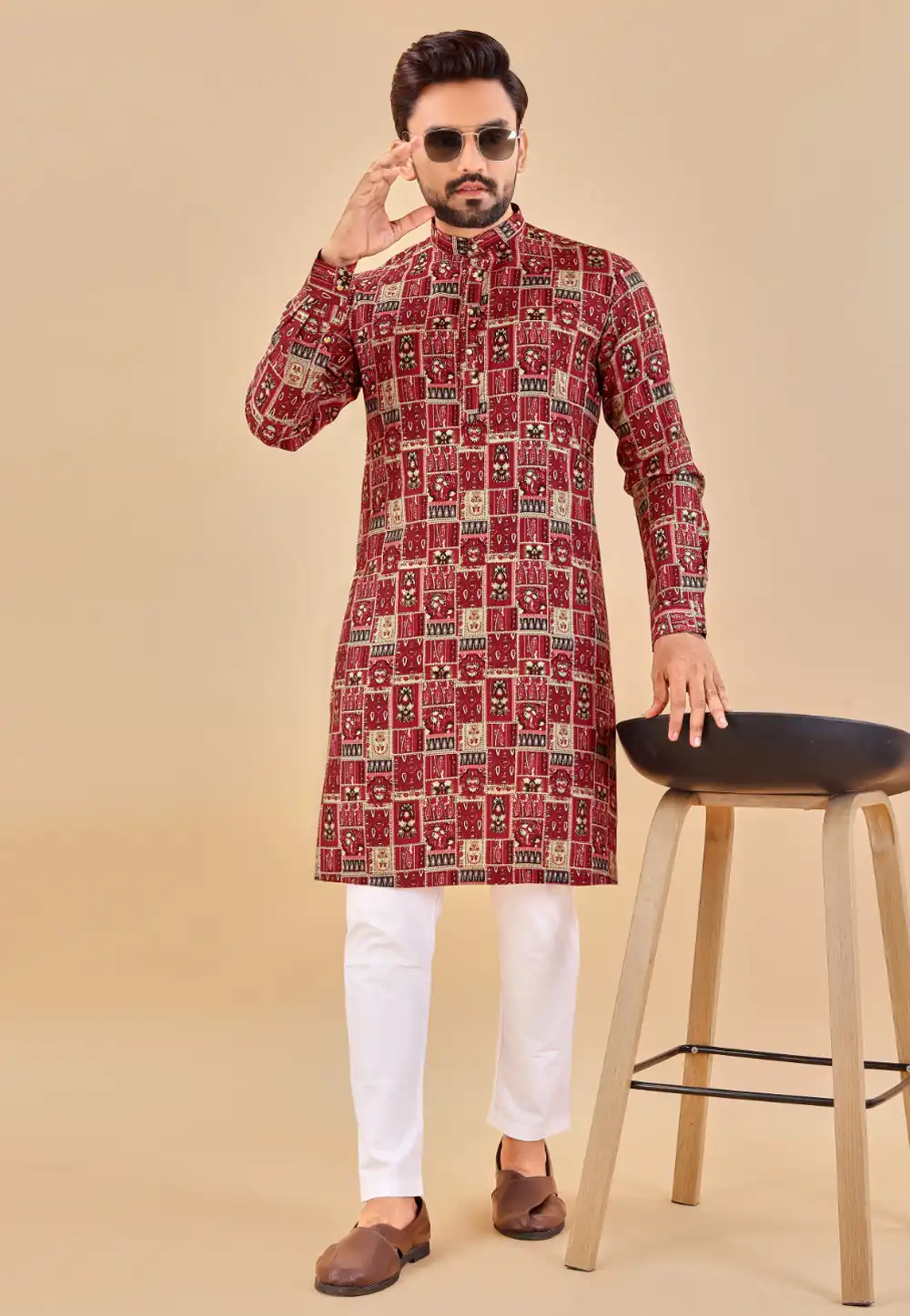 Maroon Cotton Kurta Pajama 290109