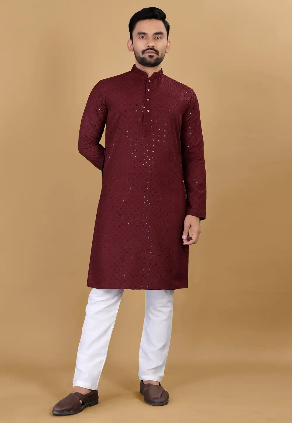 Maroon Cotton Kurta Pajama 294000