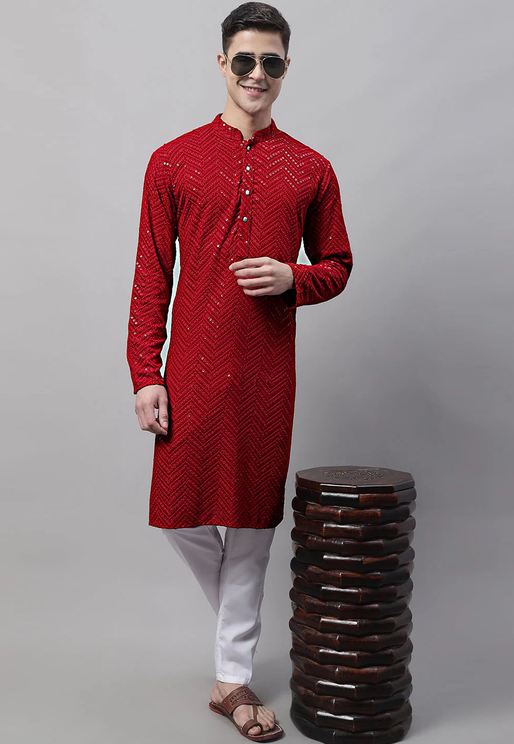 Maroon Cotton Kurta Pajama 287127