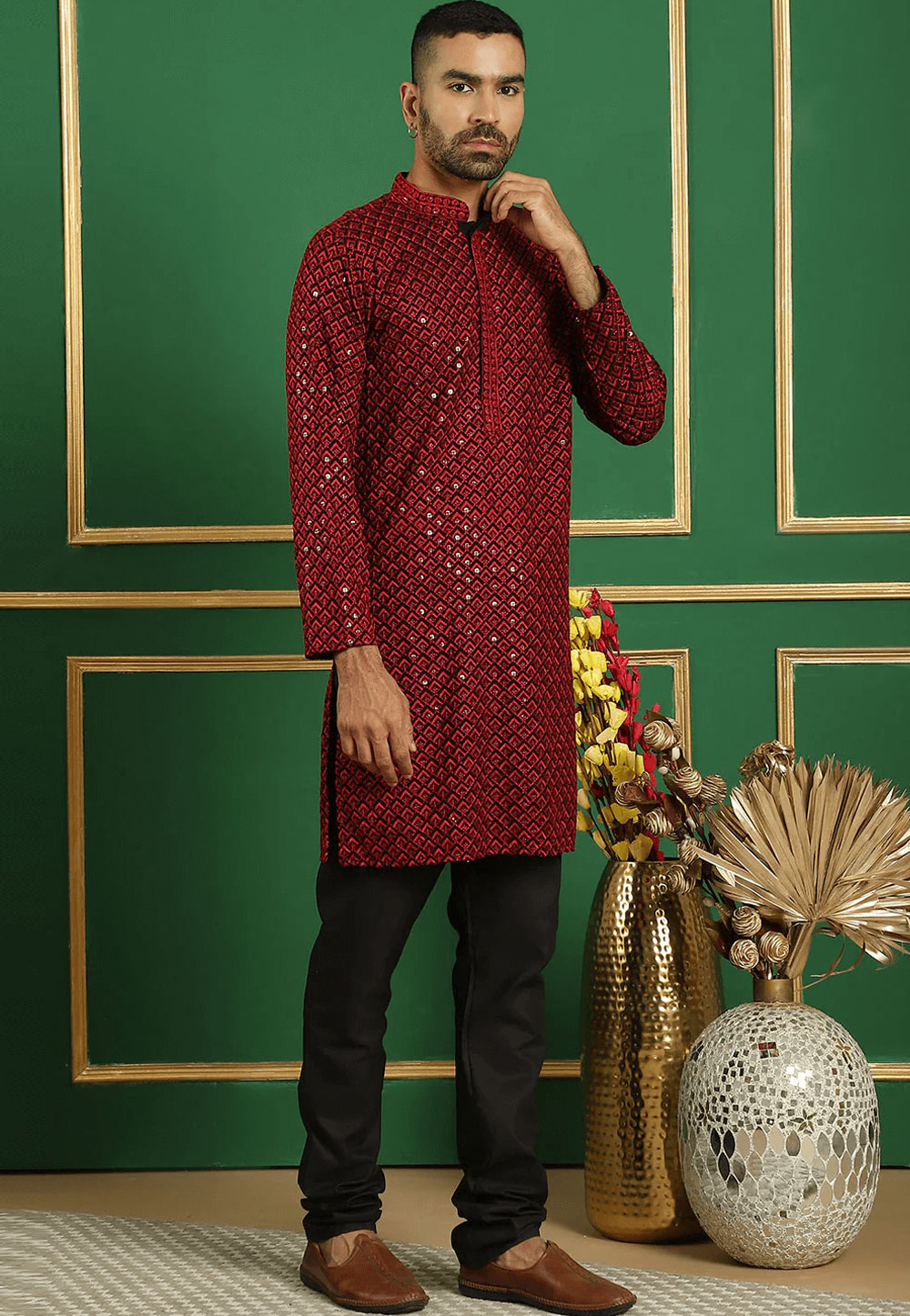 Maroon Cotton Kurta Pajama 287634