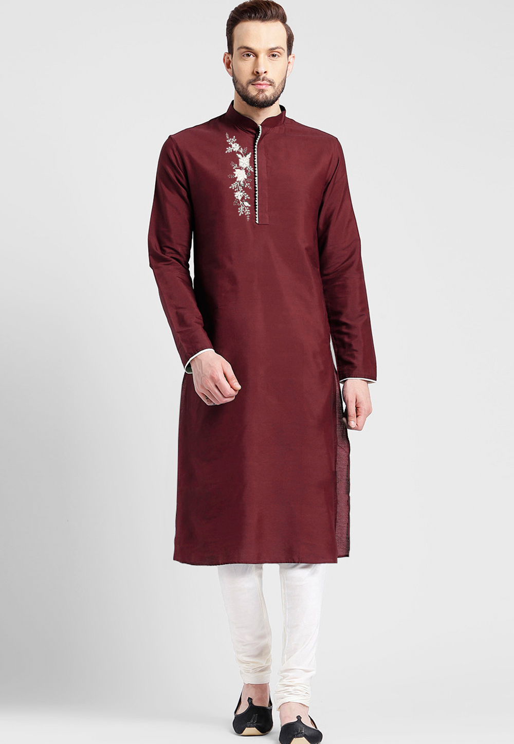 Maroon Cotton Kurta Pajama 305138