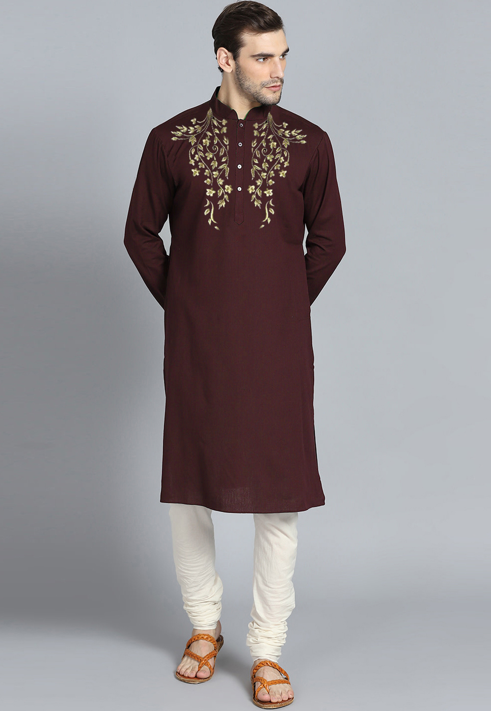 Maroon Cotton Kurta Pajama 305143