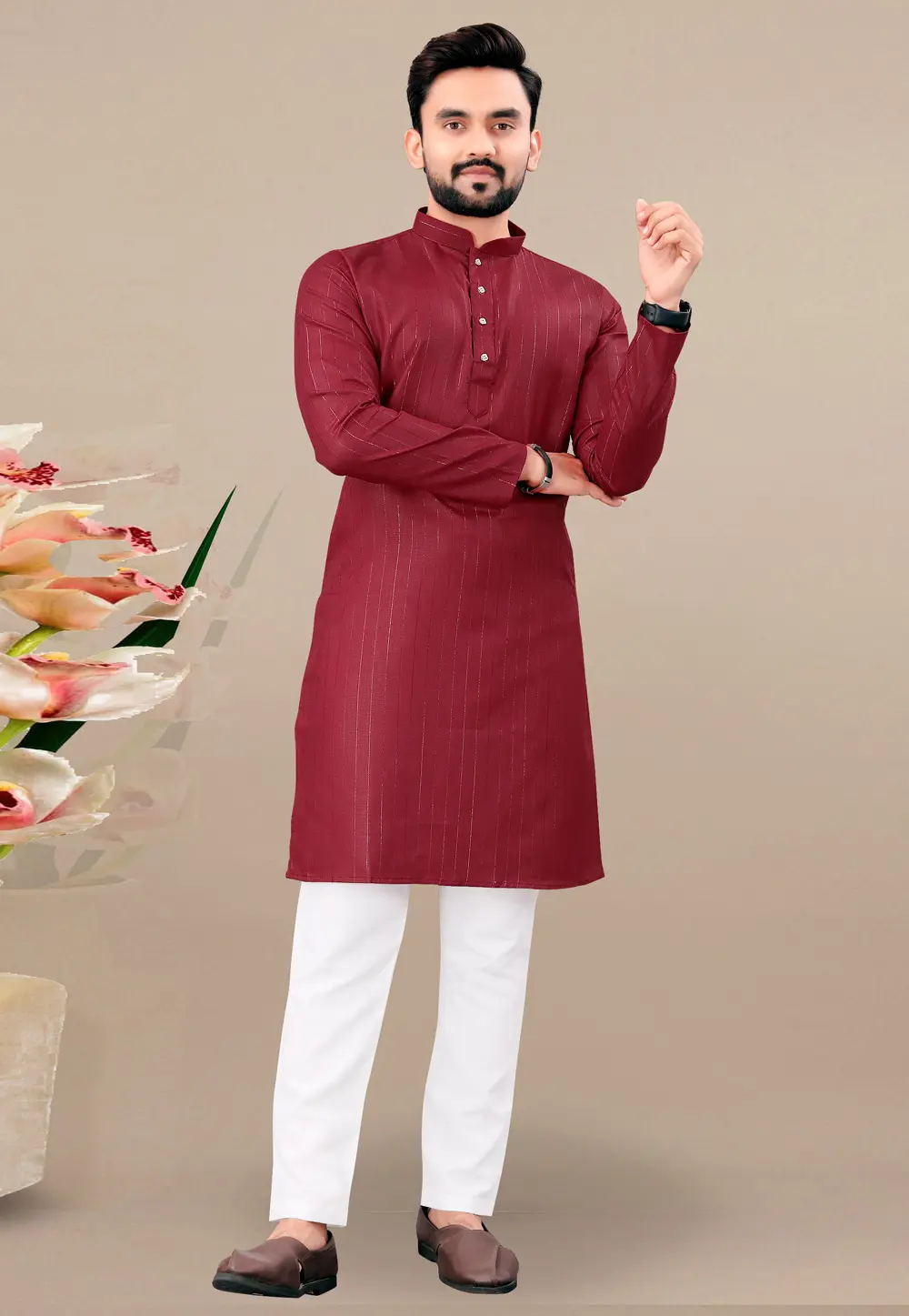 Maroon Cotton Kurta Pajama 298440