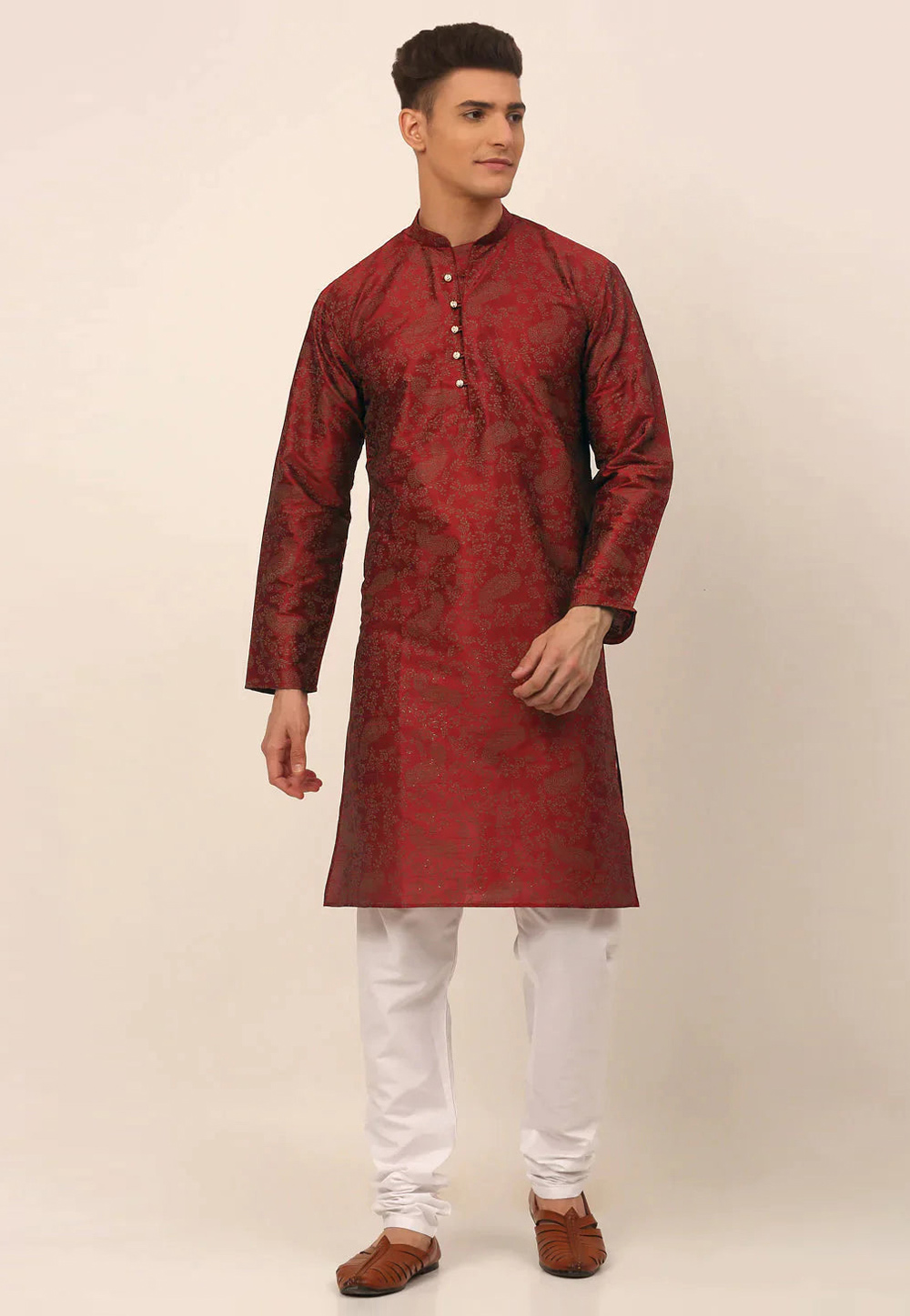 Maroon Cotton Kurta Pajama 281659