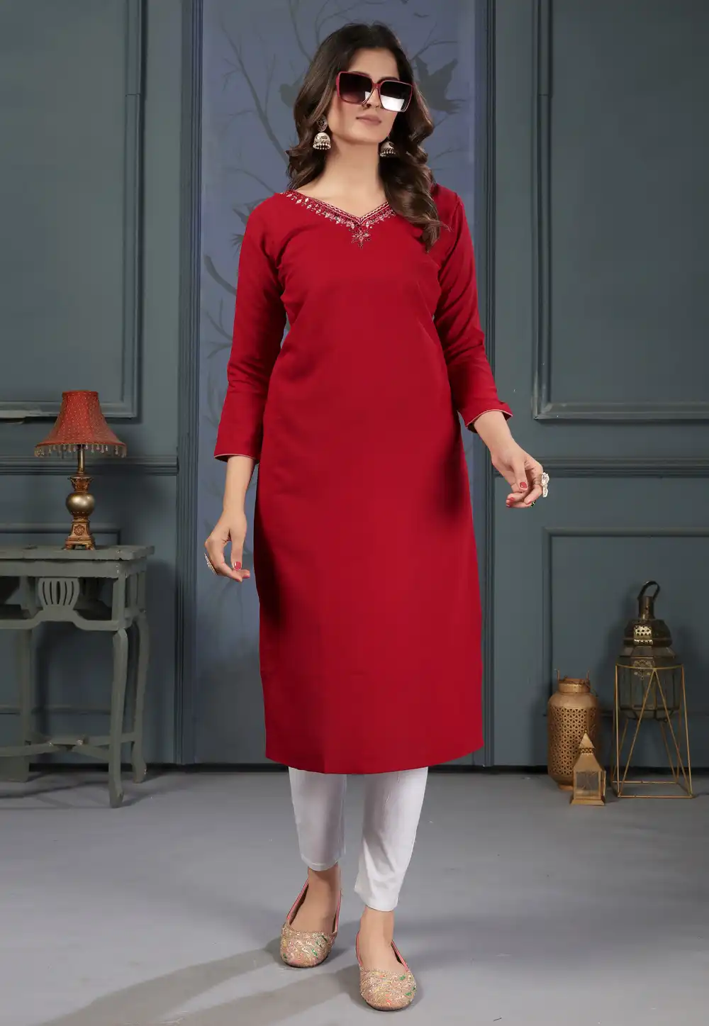 Maroon Cotton Long Kurti 289019