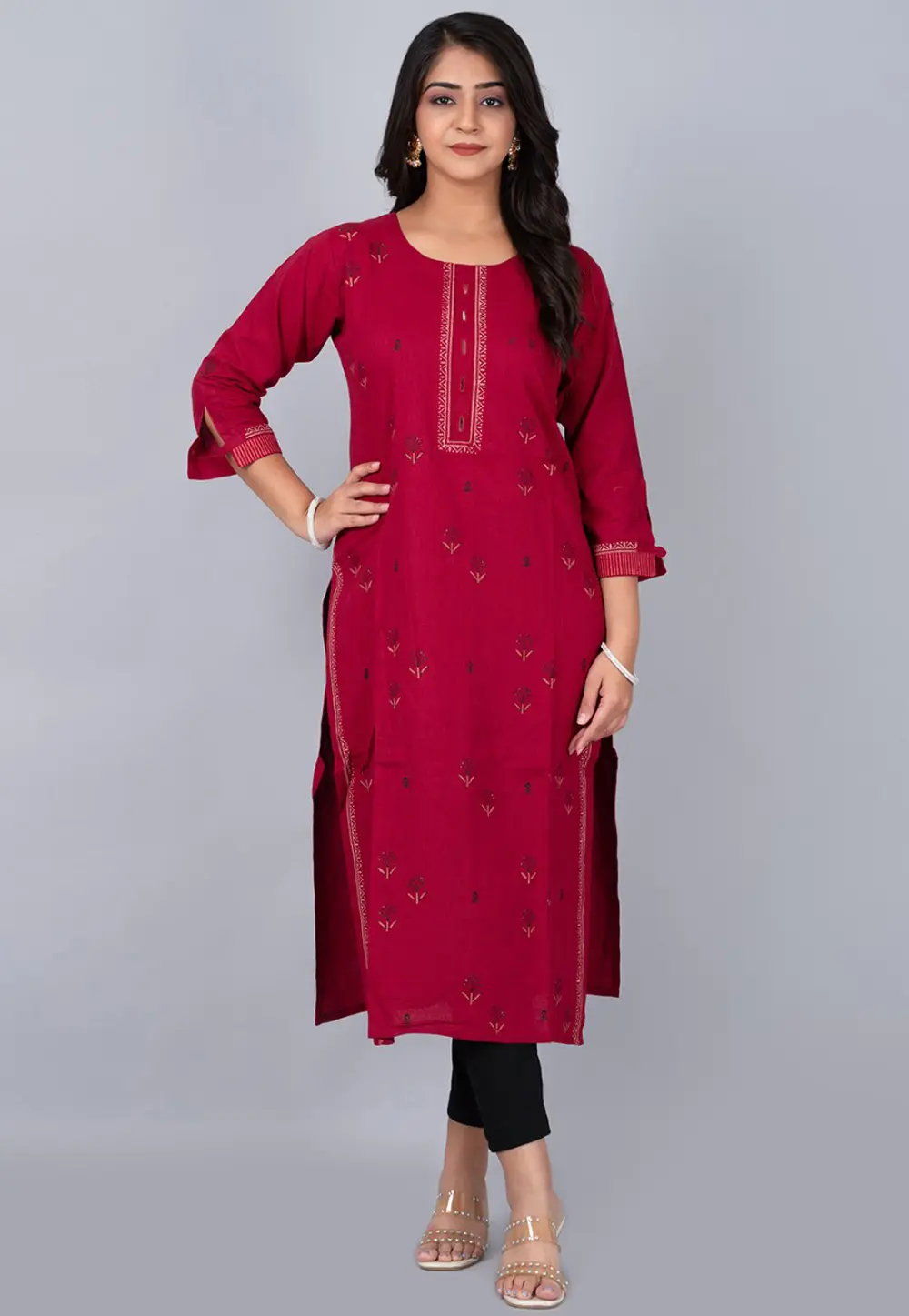 Maroon Cotton Long Kurti 302765