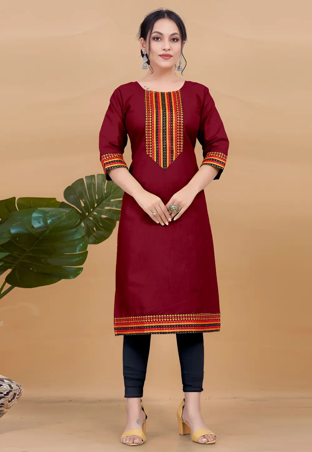 Maroon Cotton Long Kurti 297533