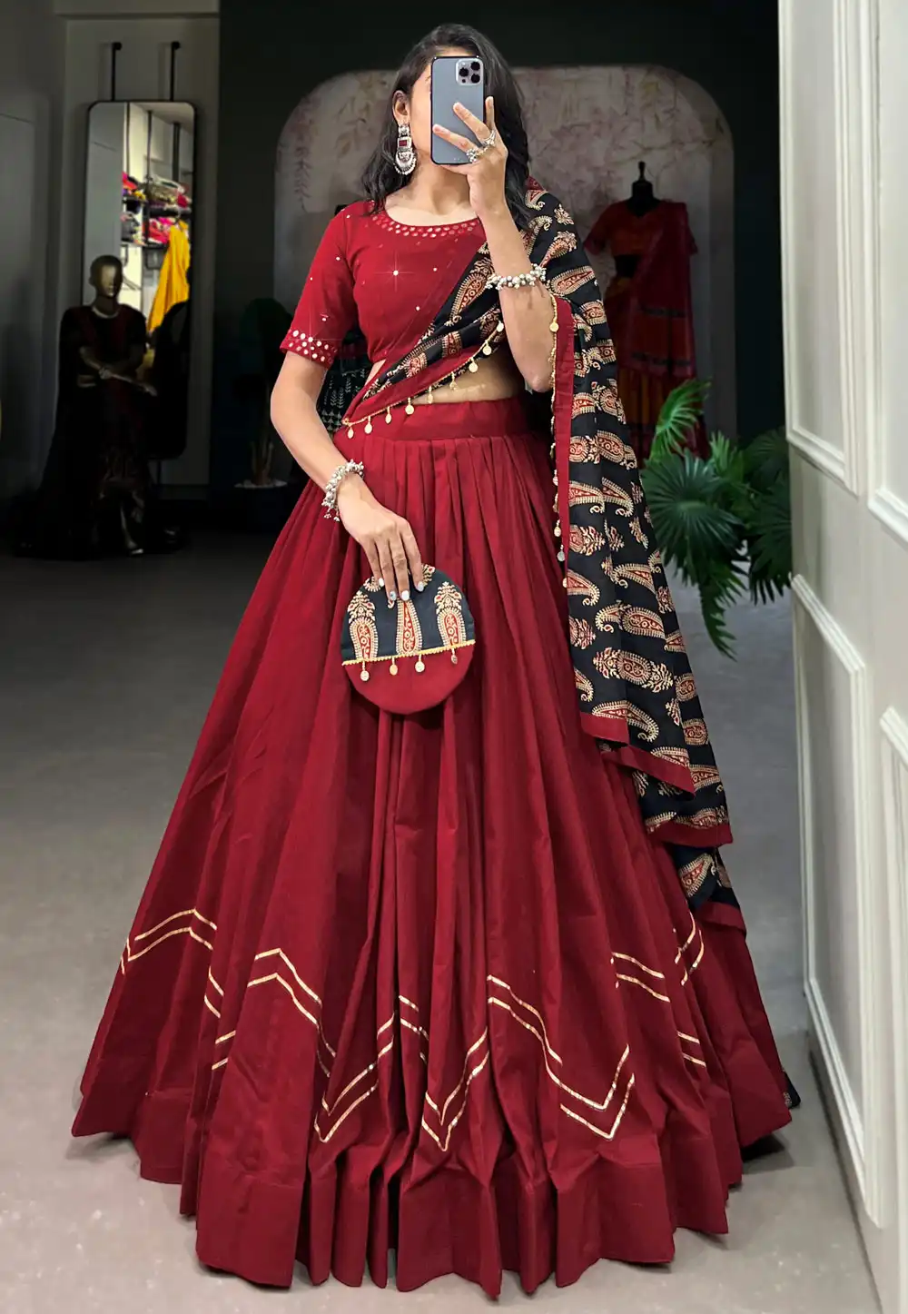 Maroon Cotton Navratri Chaniya Choli 291170