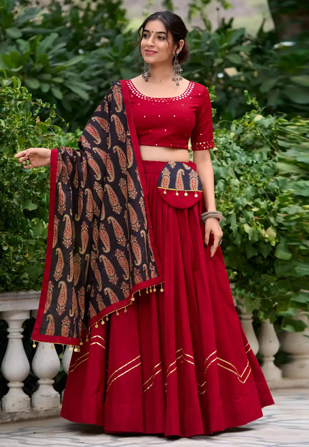 Maroon Cotton Navratri Chaniya Choli 293178