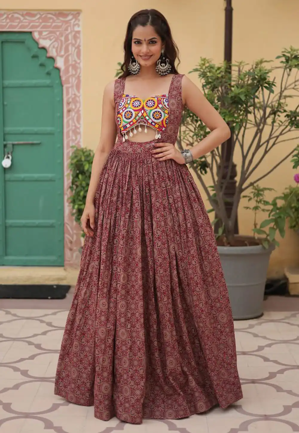 Maroon Cotton Navratri Wear Gown 294212