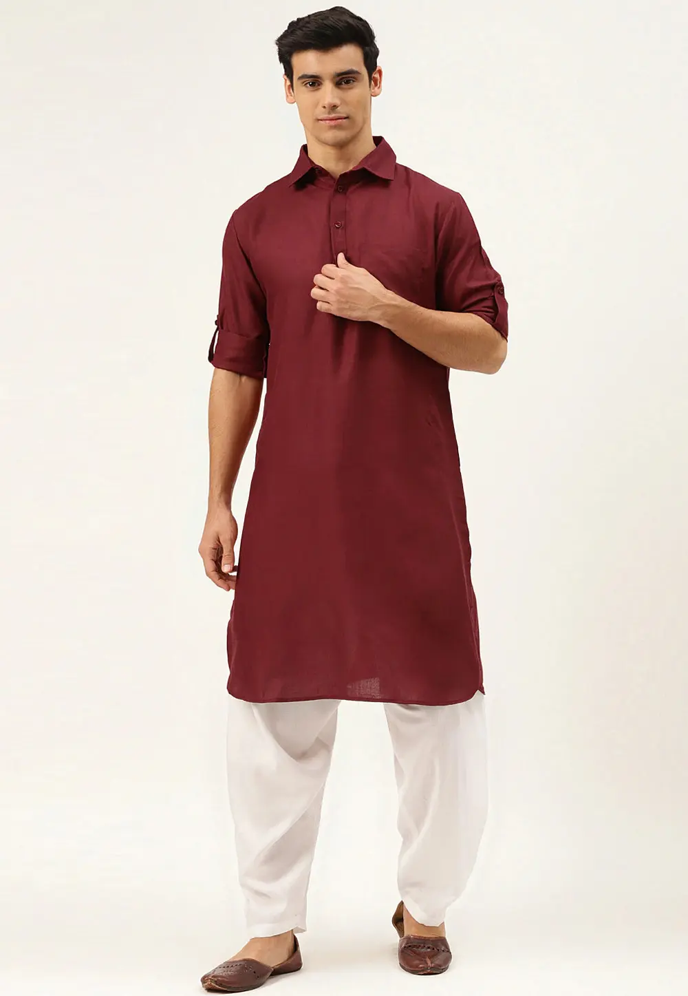 Maroon Cotton Pathani Suit 300012