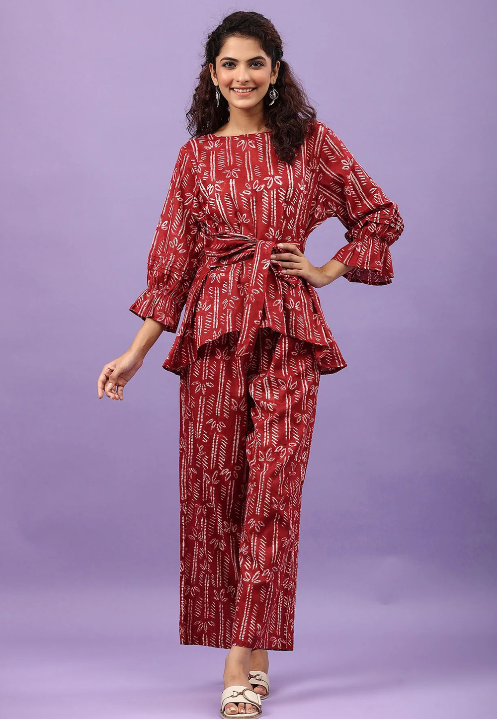 Maroon Cotton Printed Co-Ords Set 280884