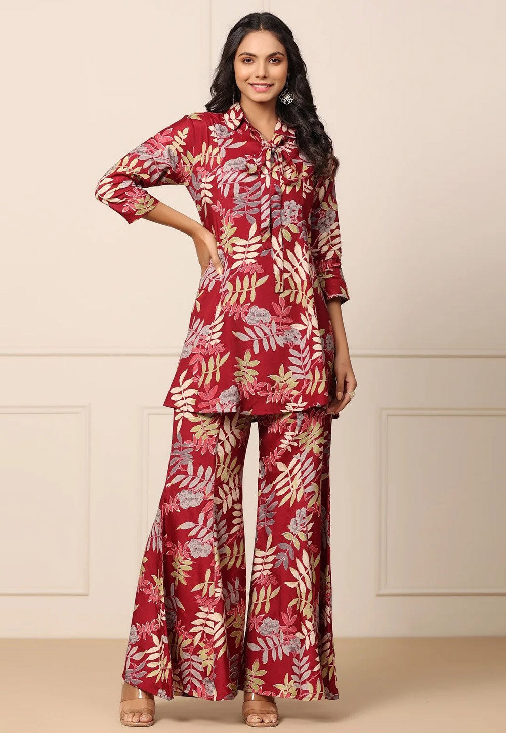 Maroon Cotton Printed Co-Ords Set 280890