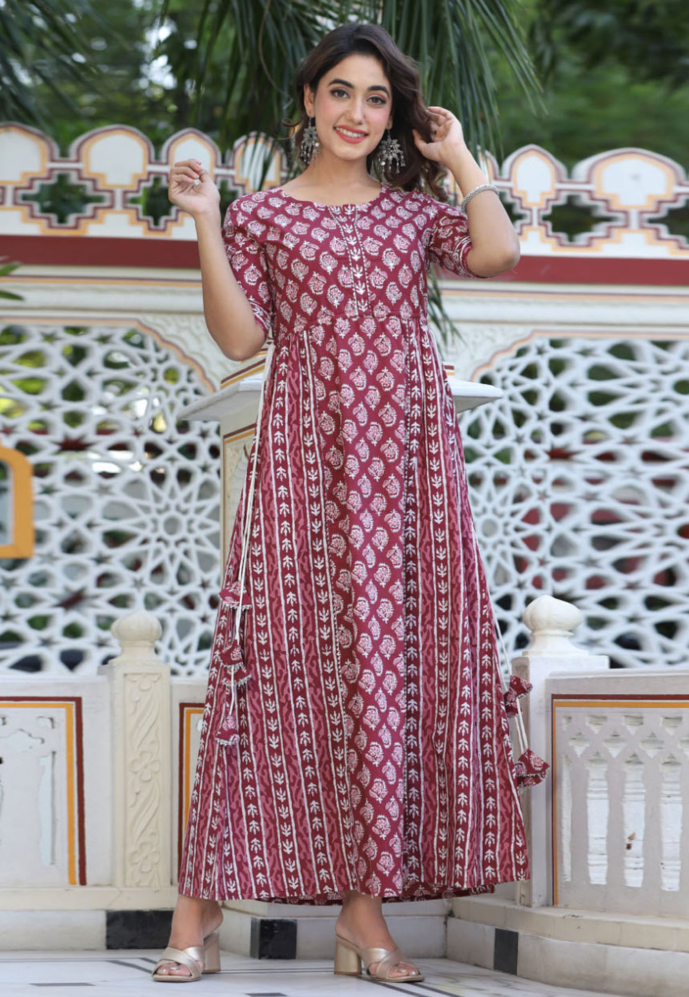 Maroon Cotton Printed Gown 281031