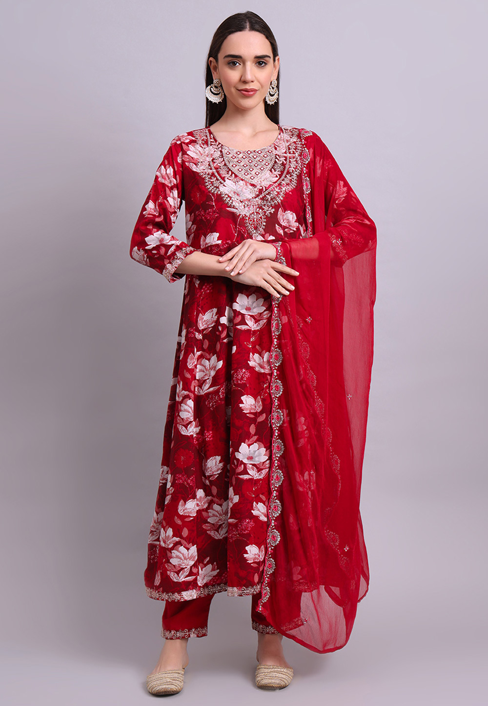 Maroon Cotton Readymade Anarkali Suit 309665