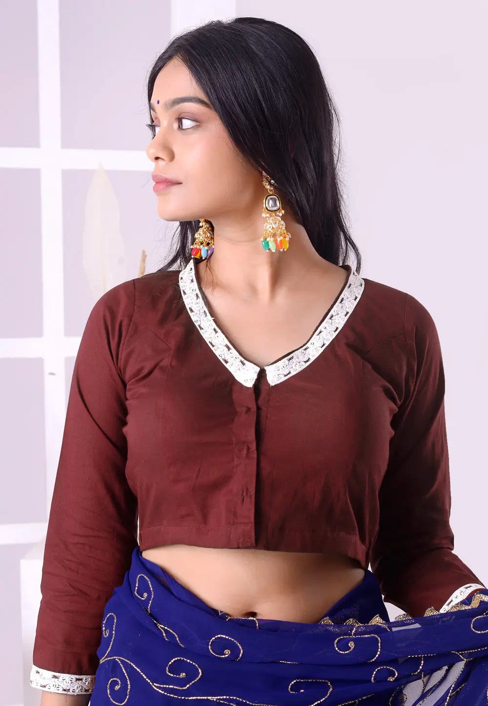 Maroon Cotton Readymade Blouse 298775