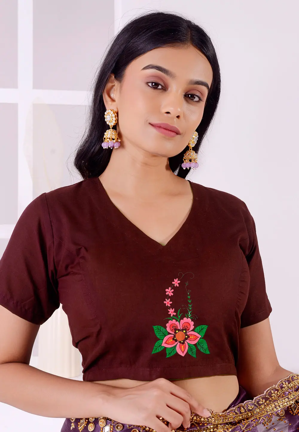 Maroon Cotton Readymade Blouse 298787