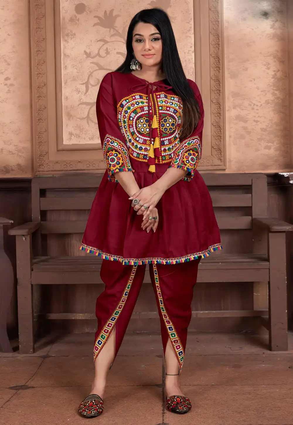 Maroon Cotton Readymade Navratri Kediya with Dhoti Salwar 294853