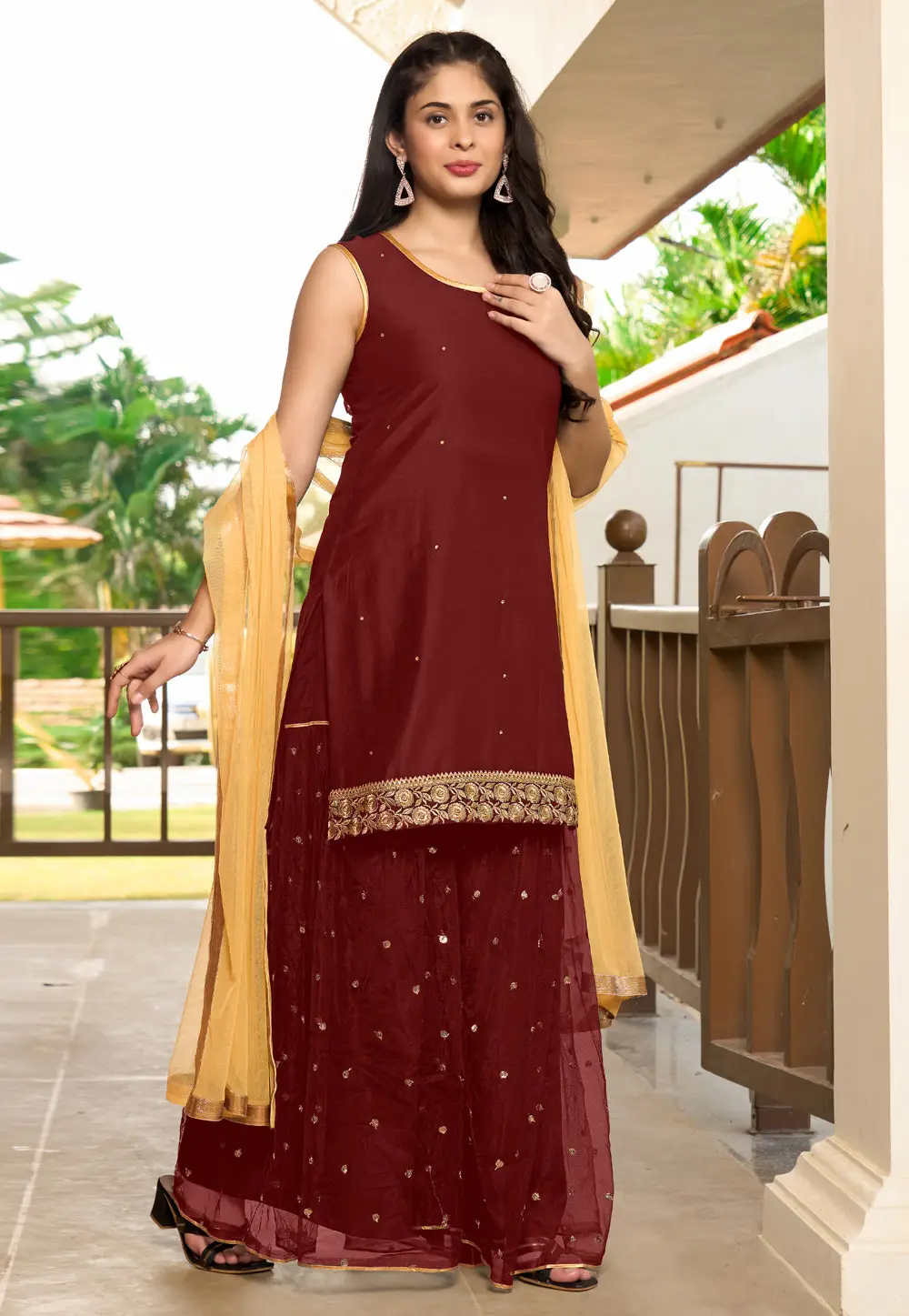 Maroon Cotton Readymade Pakistani Suit 296780