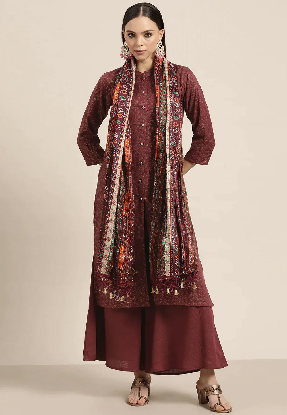 Maroon Cotton Readymade Pakistani Suit 286490