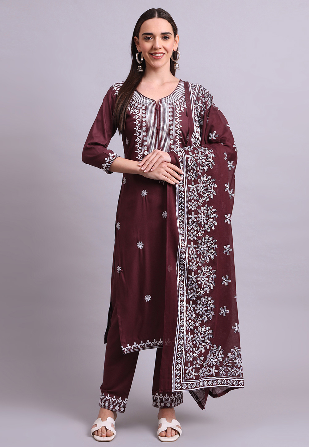 Maroon Cotton Readymade Pakistani Suit 309653