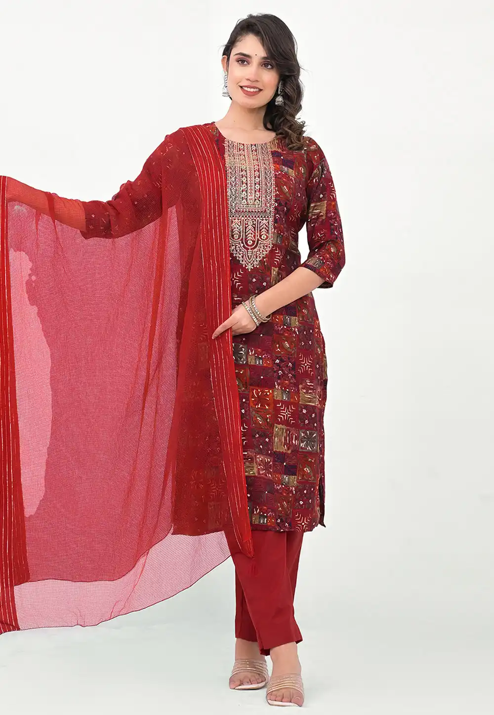 Maroon Cotton Readymade Pakistani Suit 290391